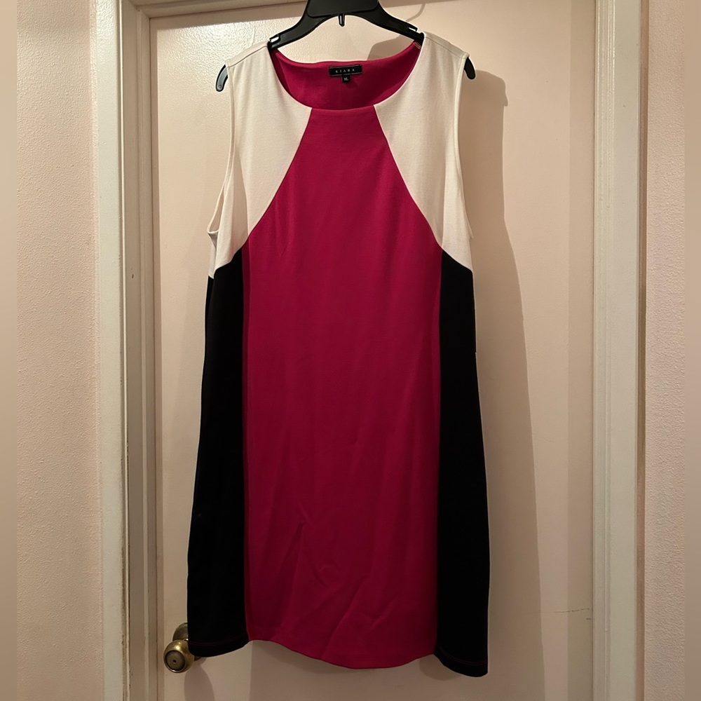 KIARA Sleeveless Dress in Hot Pink, White and Black